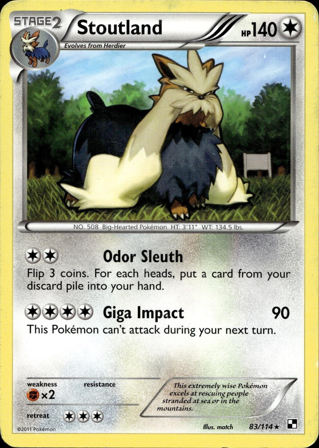 Stoutland 83/114 HP Rare Black & White Pokemon