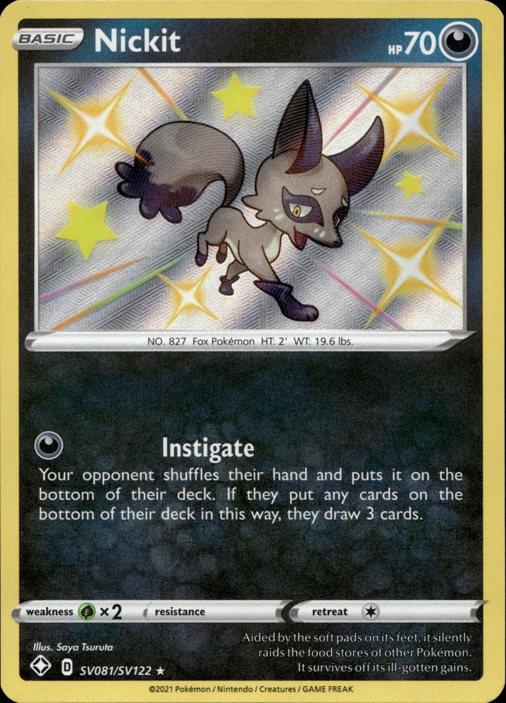 Nickit SV081/SV122 NM/M Shiny Rare Shining Fates Shiny Vault Pokemon Holo