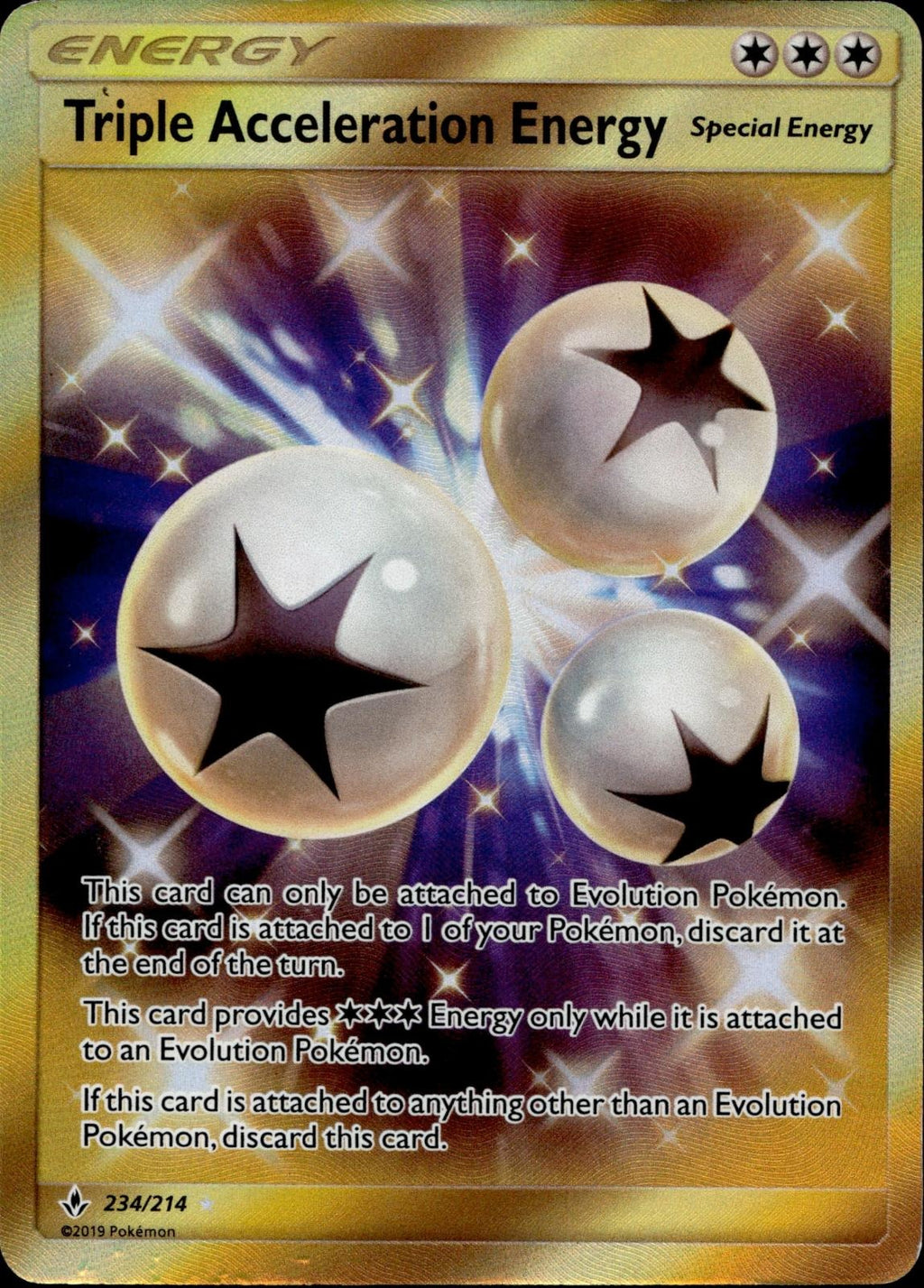 Triple Acceleration Energy 234/214 NM/M Secret Rare Unbroken Bonds Pokemon Holo