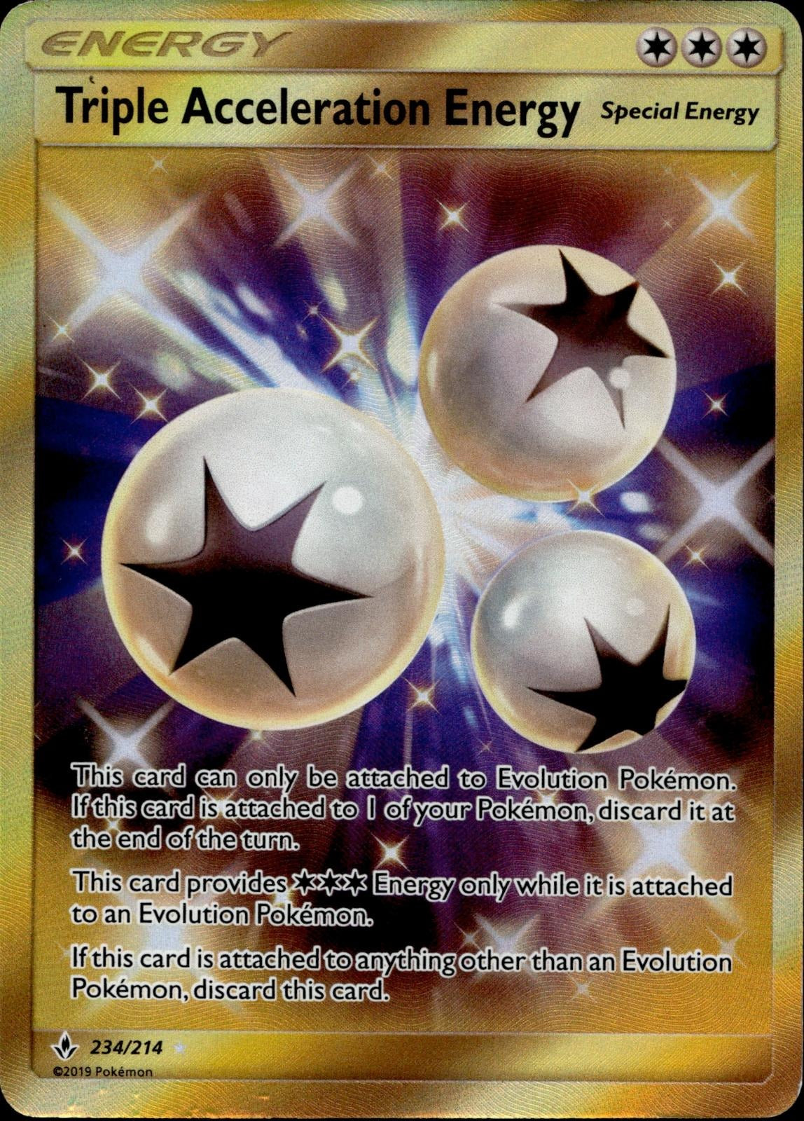 Triple Acceleration Energy 234/214 NM/M Secret Rare Unbroken Bonds Pokemon Holo