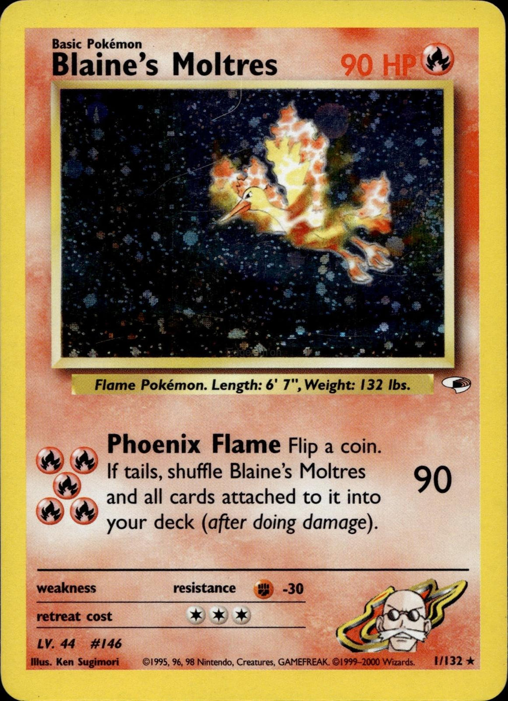 Blaine's Moltres 1/132 MP Rare Gym Heroes Pokemon Unlimited Holo