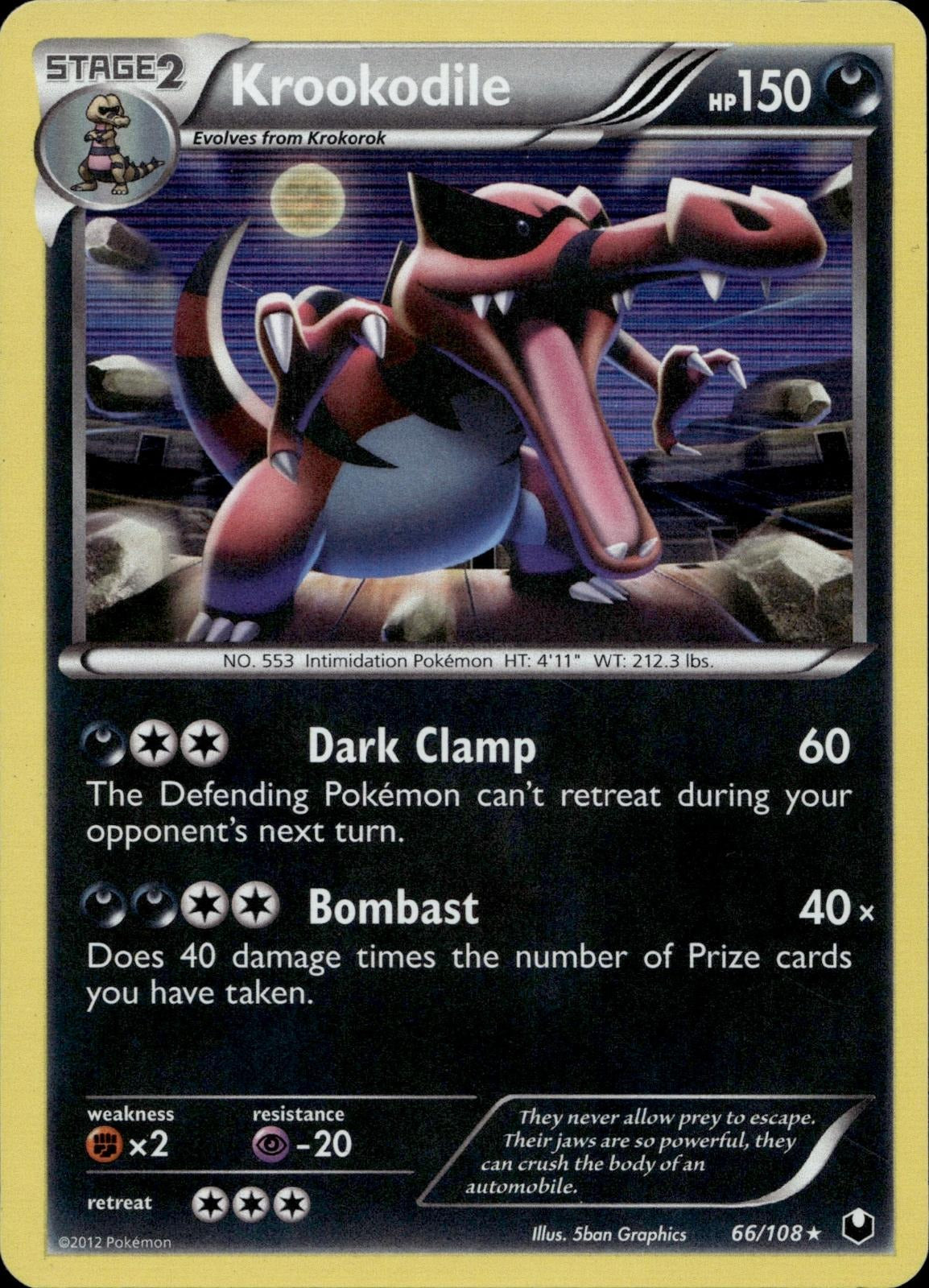 Krookodile 66/108 MP Rare Dark Explorers Pokemon Holo