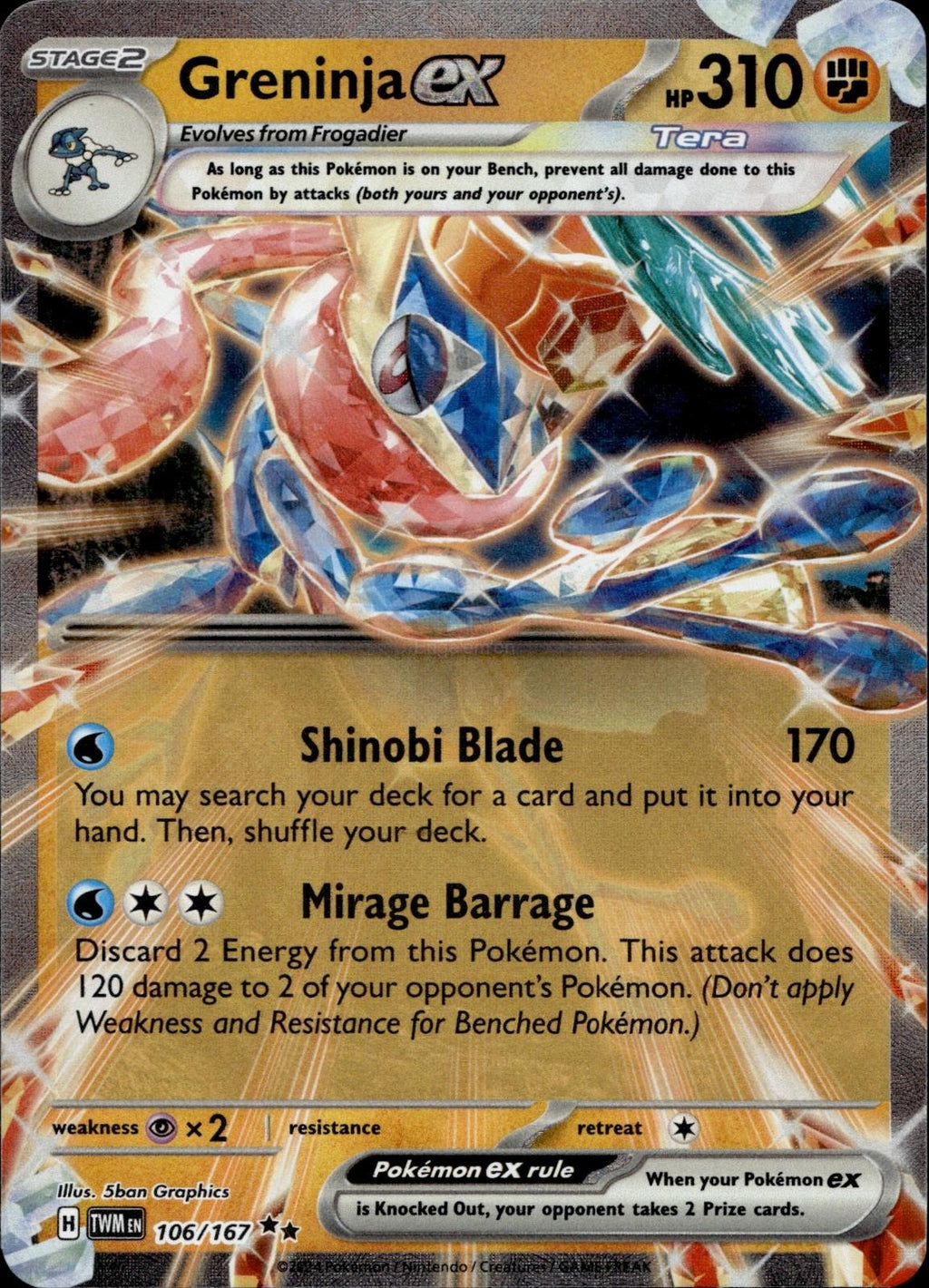 Greninja ex 106/167 NM/M Double Rare Twilight Masquerade Pokemon Holo