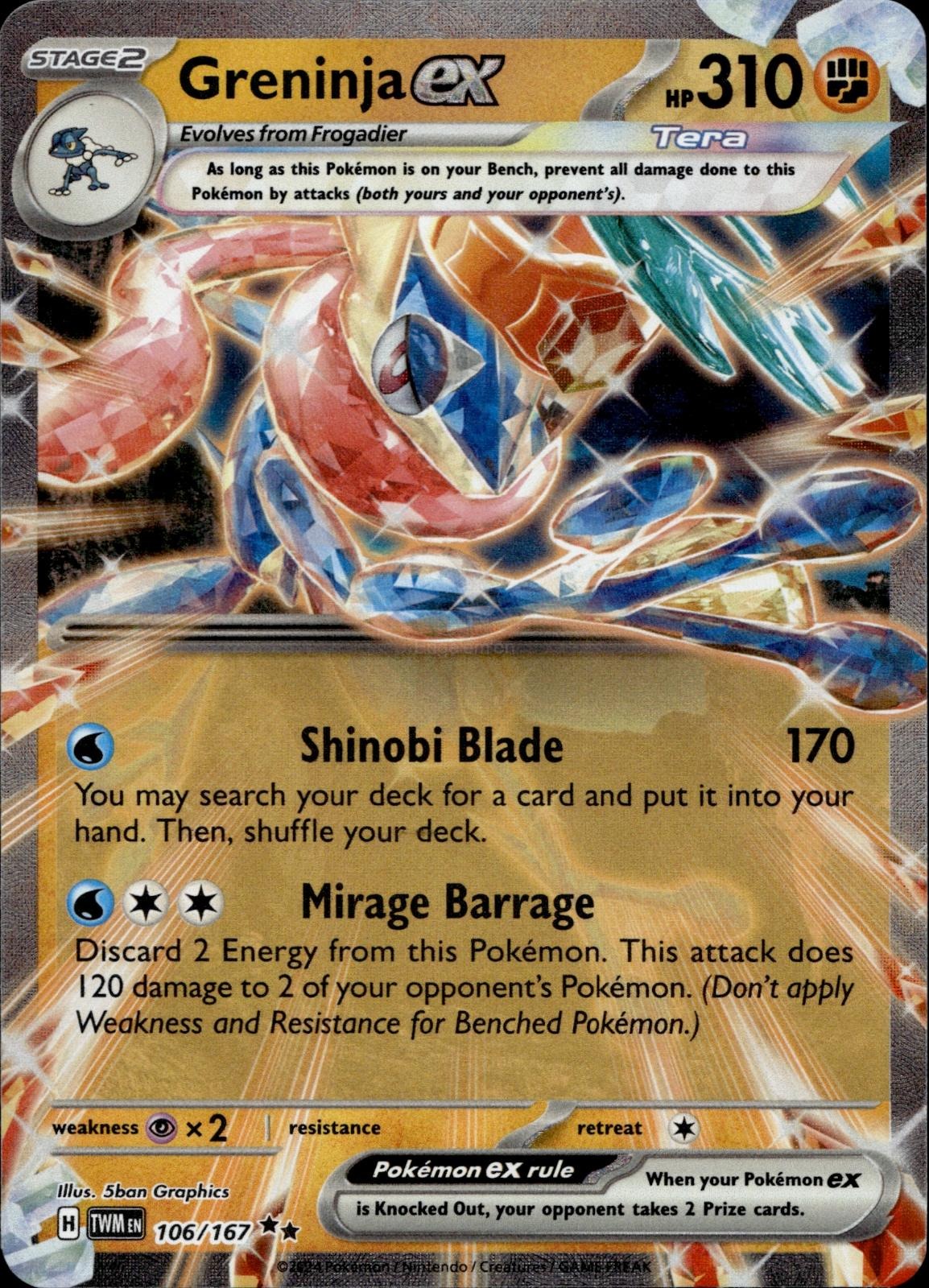 Greninja ex 106/167 NM/M Double Rare Twilight Masquerade Pokemon Holo