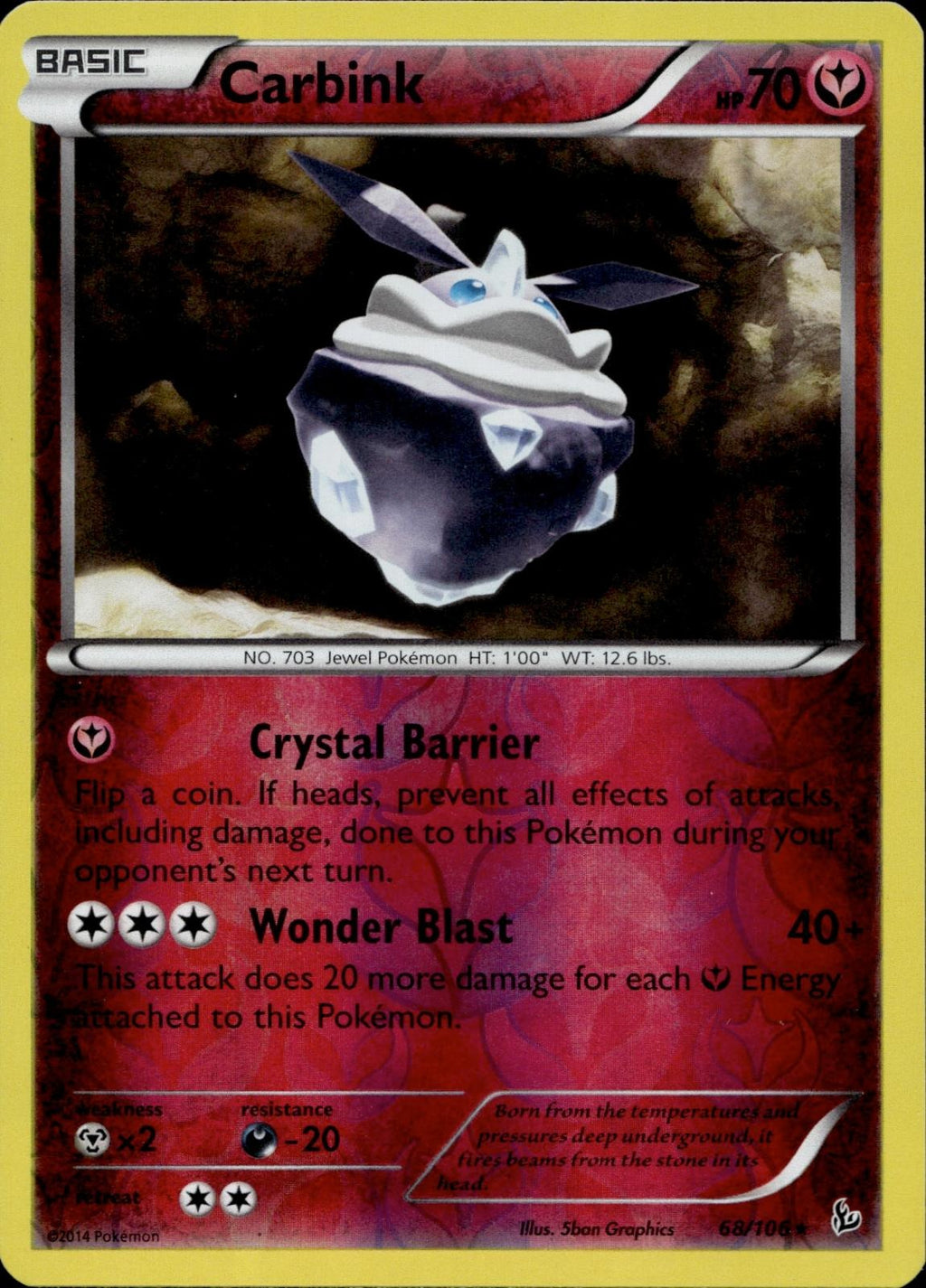 Carbink 68/106 NM/M Rare Flashfire Pokemon Reverse Holo