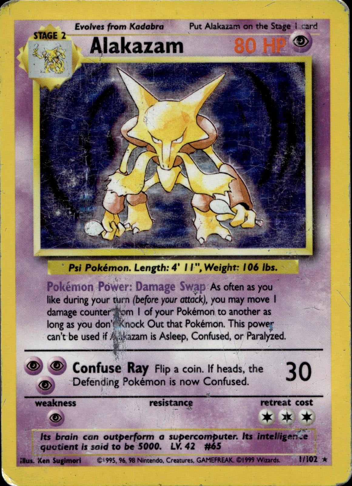 Alakazam 1/102 HP Holo Rare Base Set Unlimited Pokemon