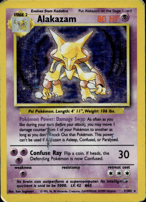 Alakazam 1/102 HP Holo Rare Base Set Unlimited Pokemon