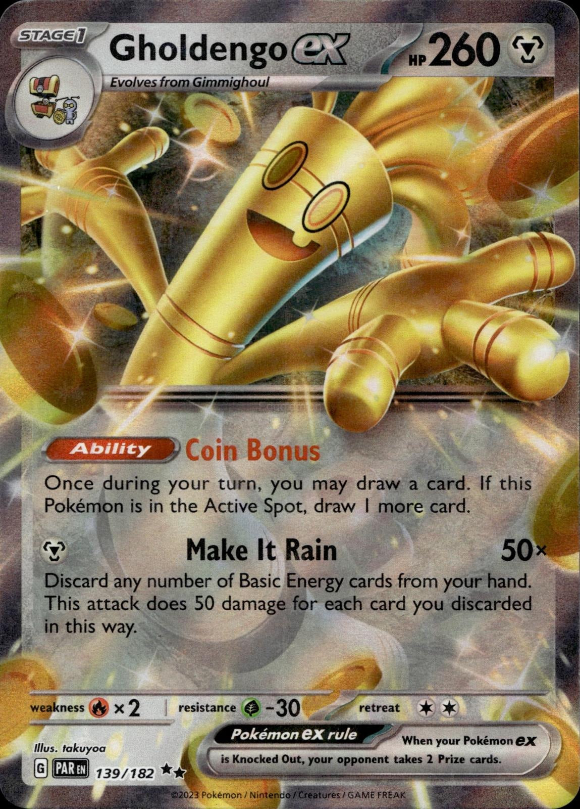 Gholdengo ex 139/182 NM/M Double Rare Paradox Rift Pokemon Holo