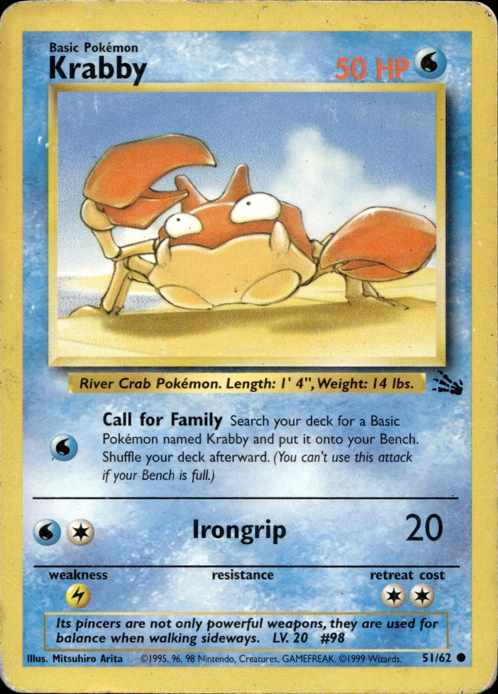 Krabby 51/62 HP Common Fossil Pokemon Unlimited