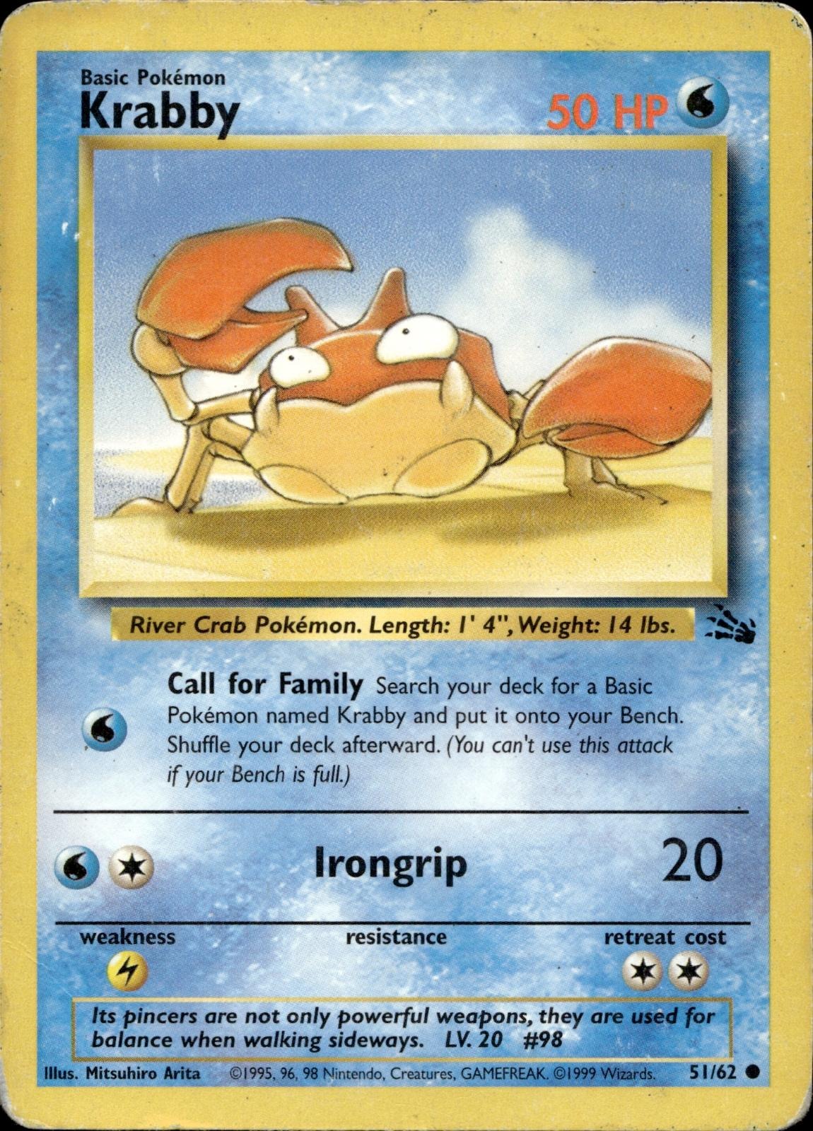 Krabby 51/62 HP Common Fossil Pokemon Unlimited