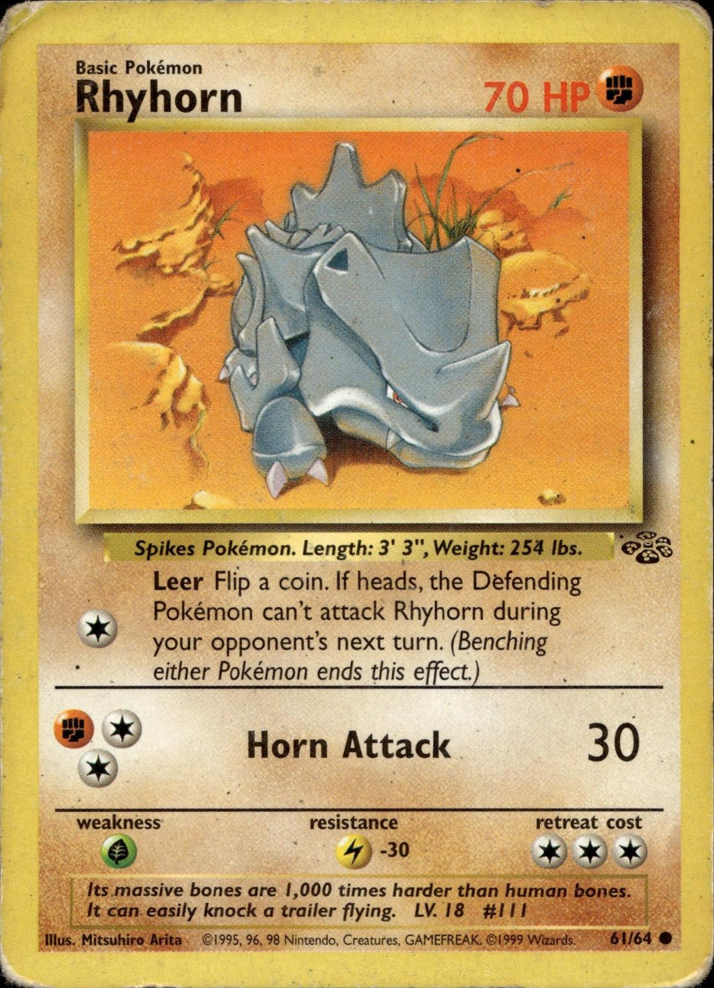 Rhyhorn 61/64 MP Common Jungle Pokemon Unlimited
