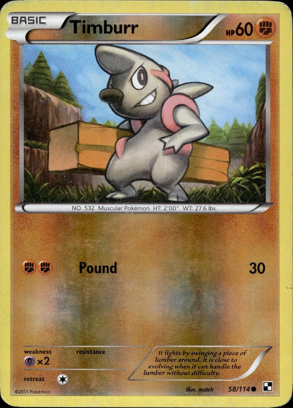 Timburr 58/114 LP Common Black & White Pokemon