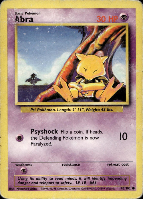 Abra 43/102 HP Common Base Set Unlimited Pokemon