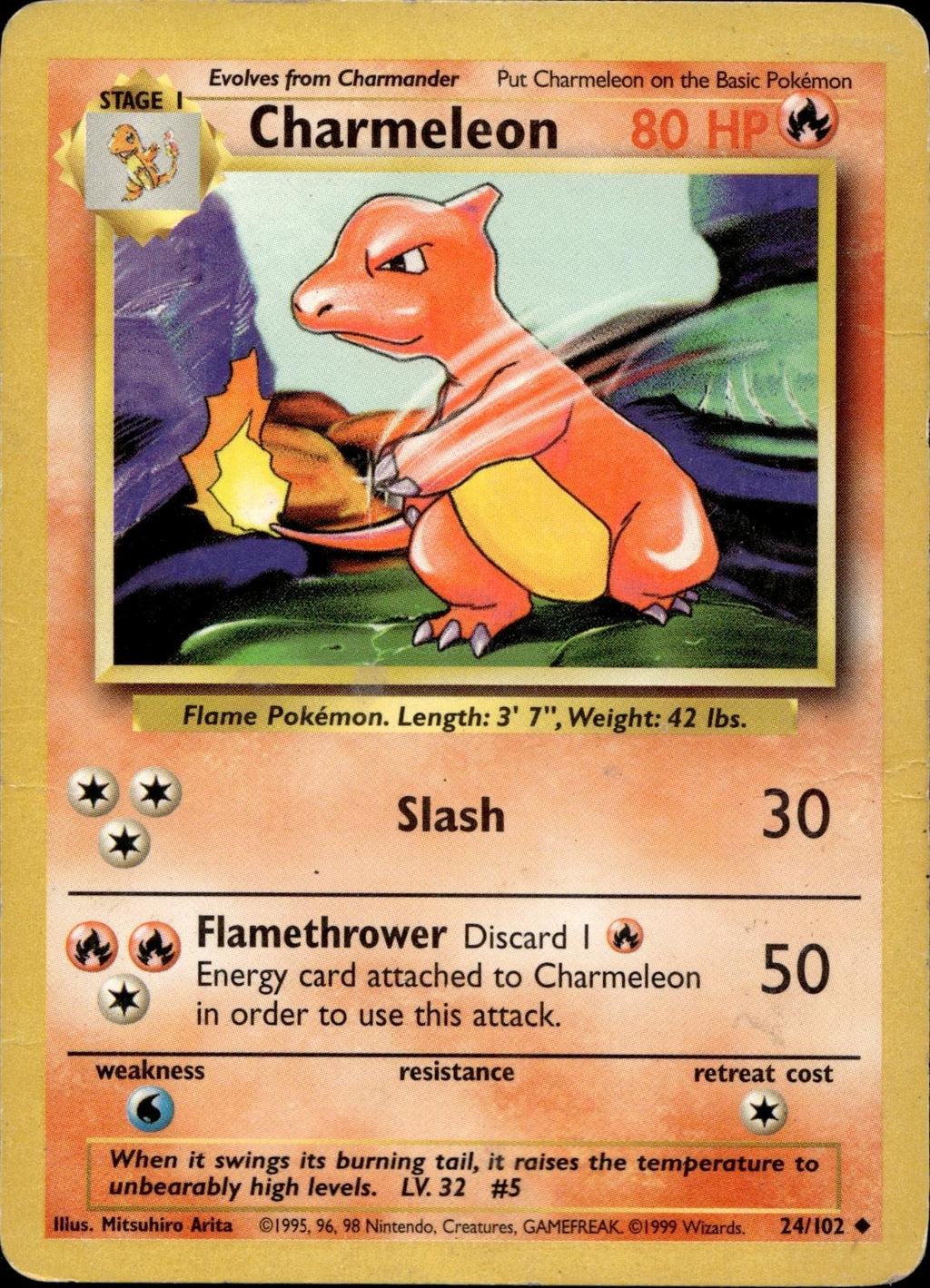Charmeleon 24/102 MP Uncommon Base Set Unlimited Pokemon