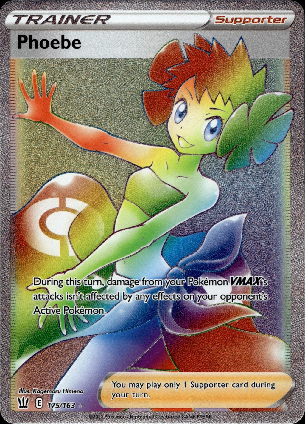 Phoebe 175/163 NM/M Rainbow Rare Battle Styles Pokemon Holo