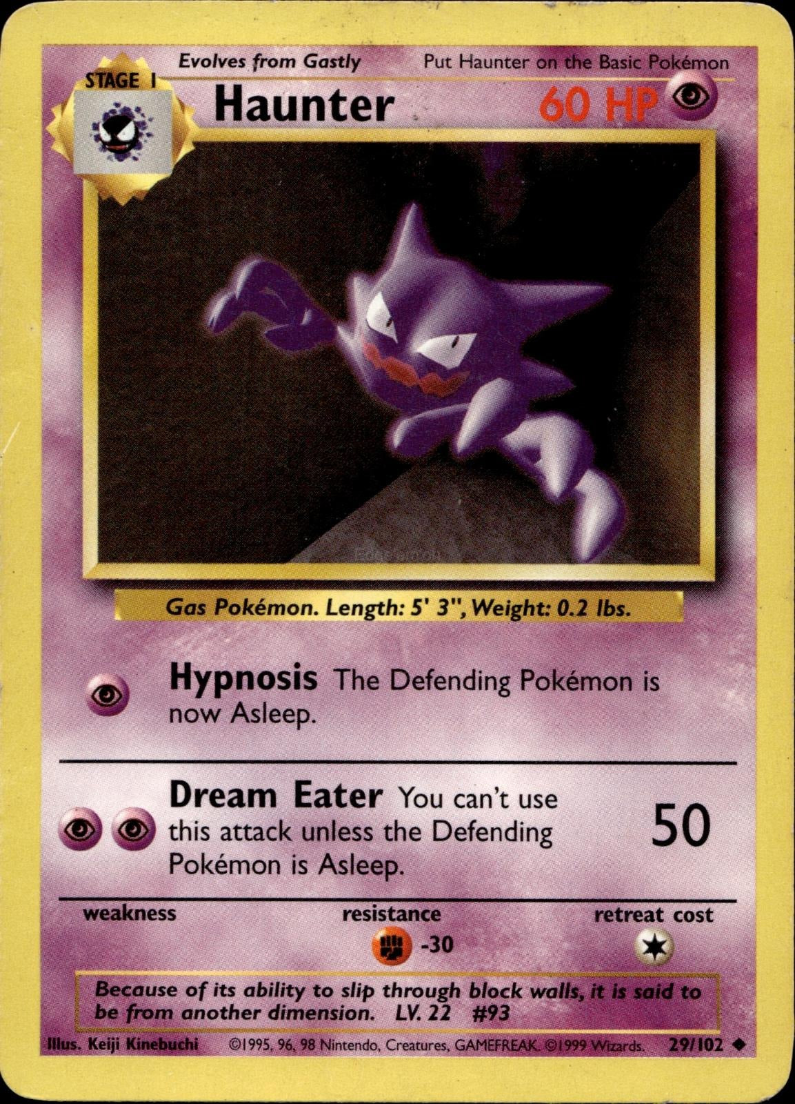 Haunter 29/102 MP Uncommon Base Set Unlimited Pokemon