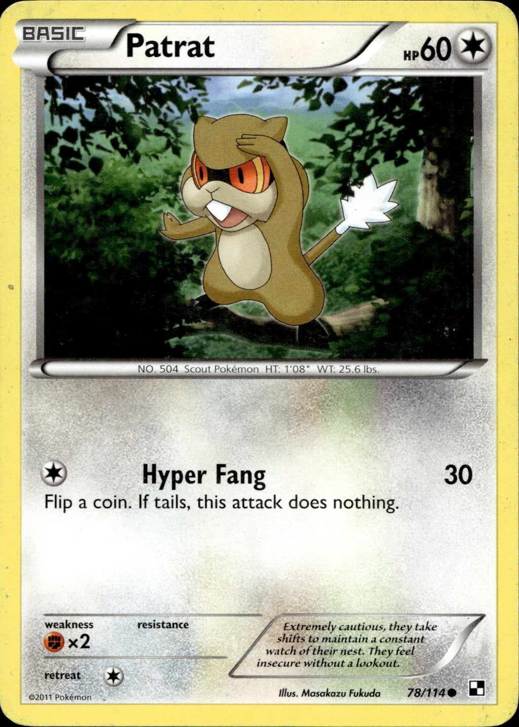Patrat 78/114 HP Common Black & White Pokemon