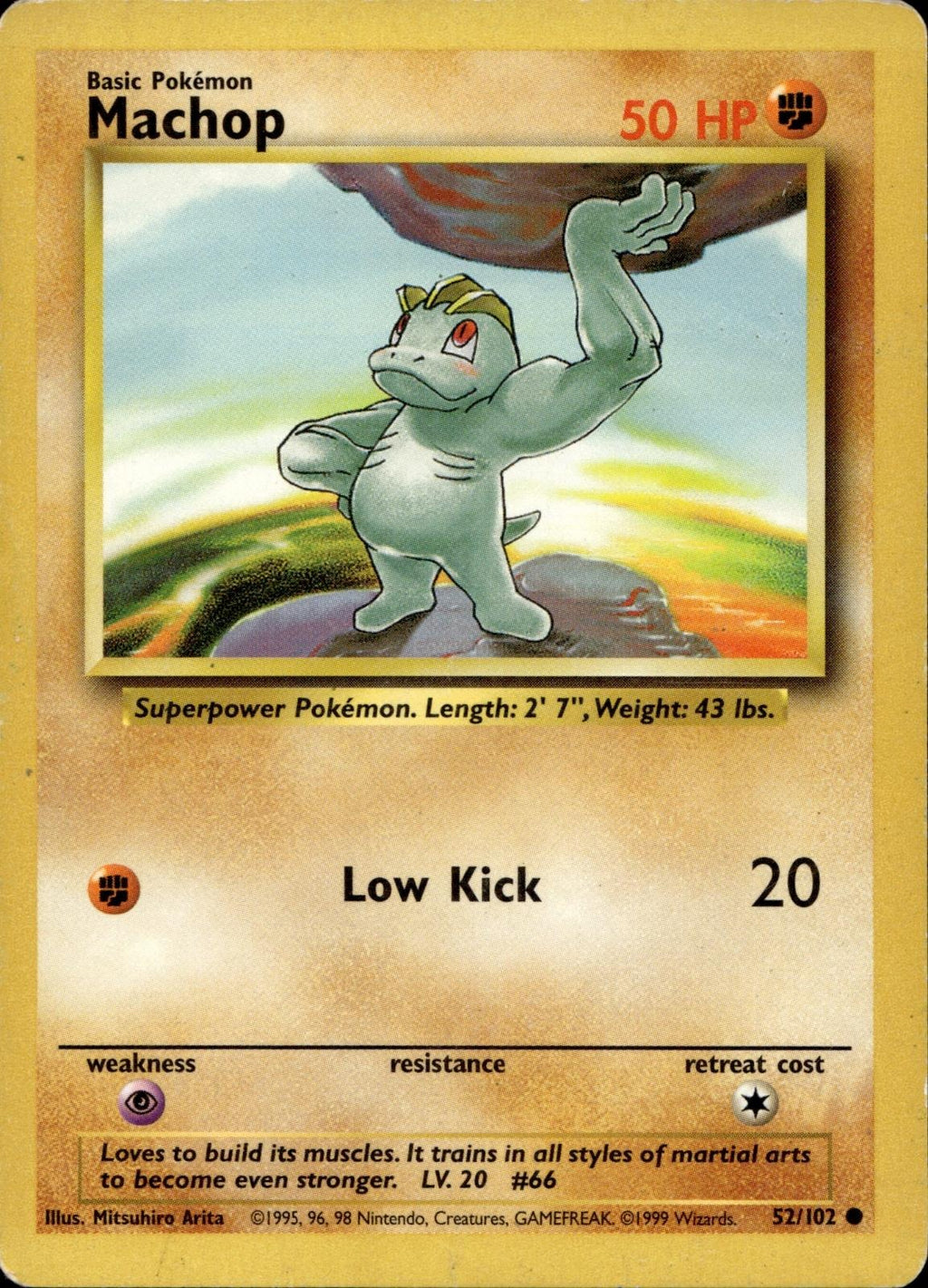 Machop 52/102 MP Common Base Set Unlimited Pokemon