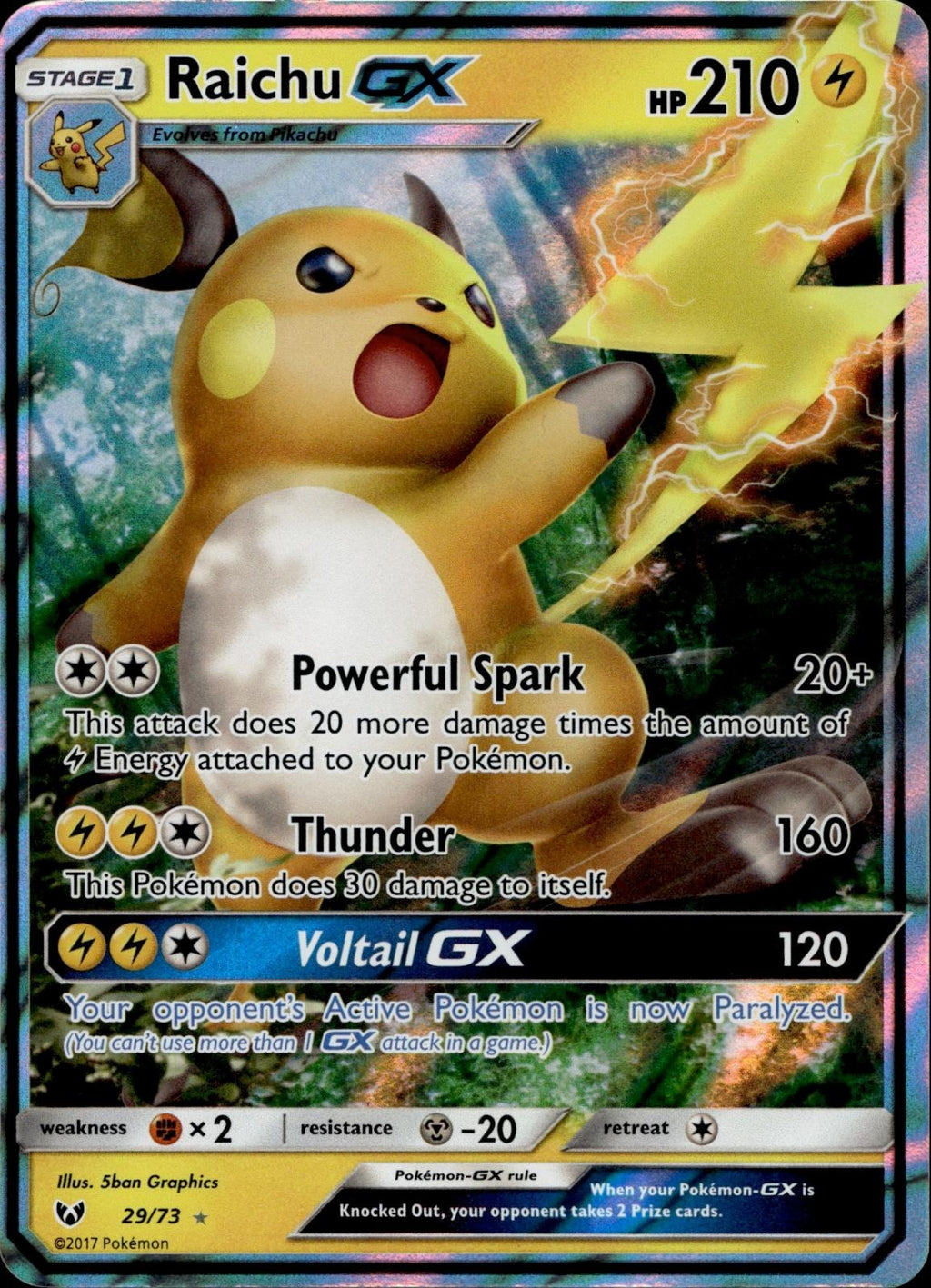 Raichu GX 29/73 NM/M GX Rare Shining Legends Pokemon Holo