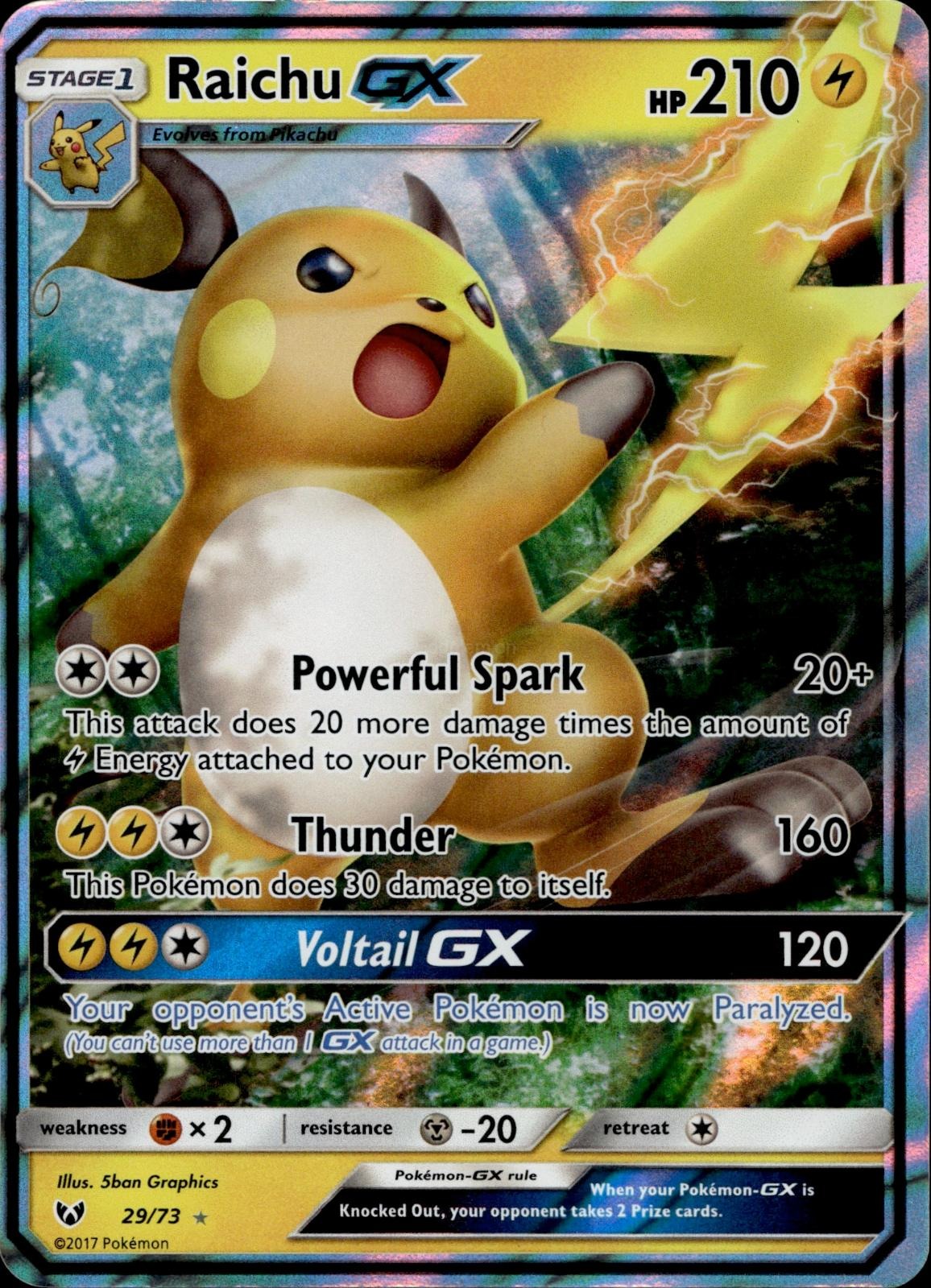 Raichu GX 29/73 NM/M GX Rare Shining Legends Pokemon Holo