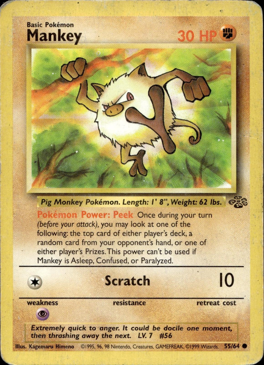 Mankey 55/64 HP Common Jungle Pokemon Unlimited
