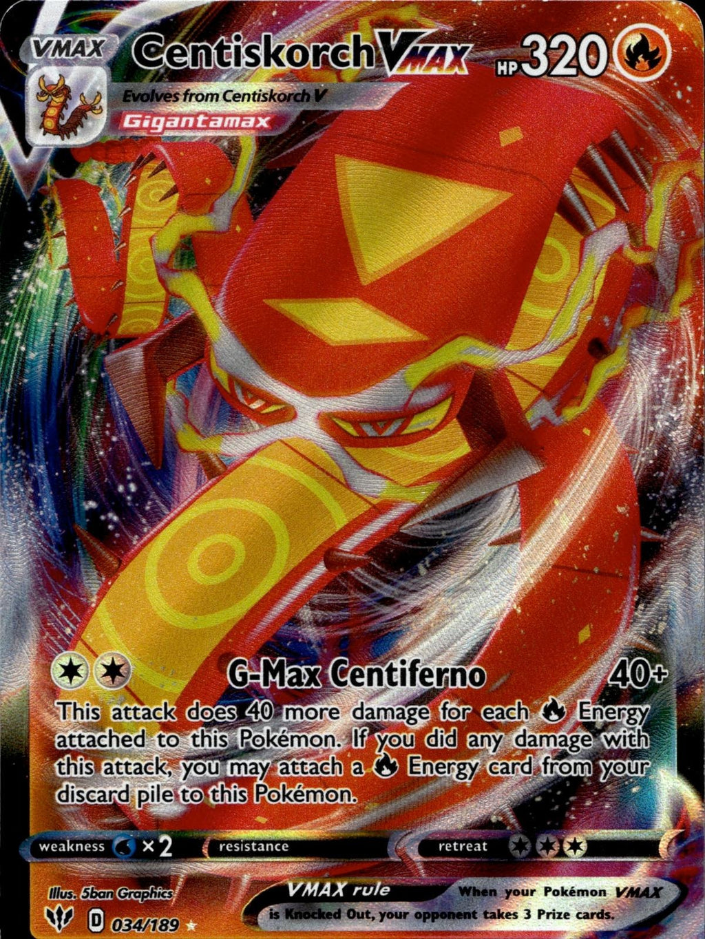 Centiskorch VMAX 034/189 NM/M VMAX Rare Darkness Ablaze Pokemon Holo