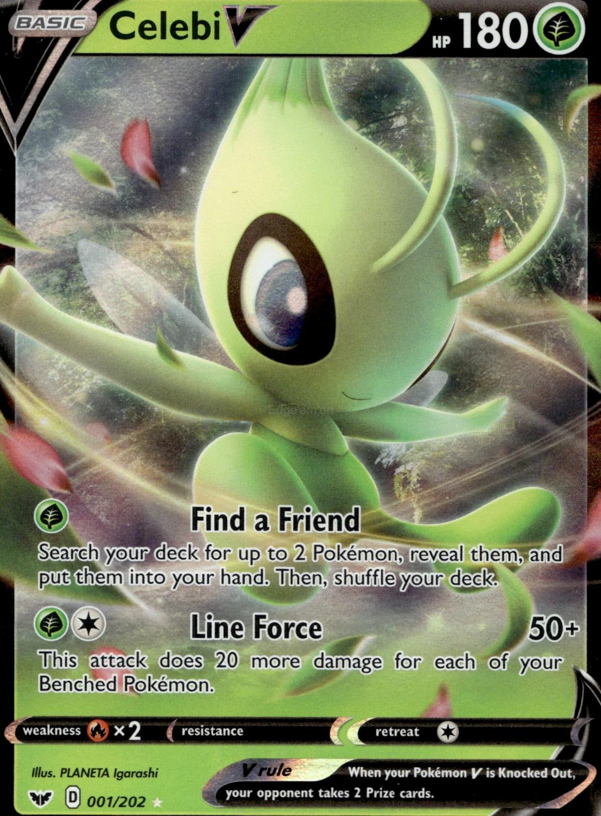 Celebi V 001/202 NM/M V Rare Sword & Shield Pokemon Holo