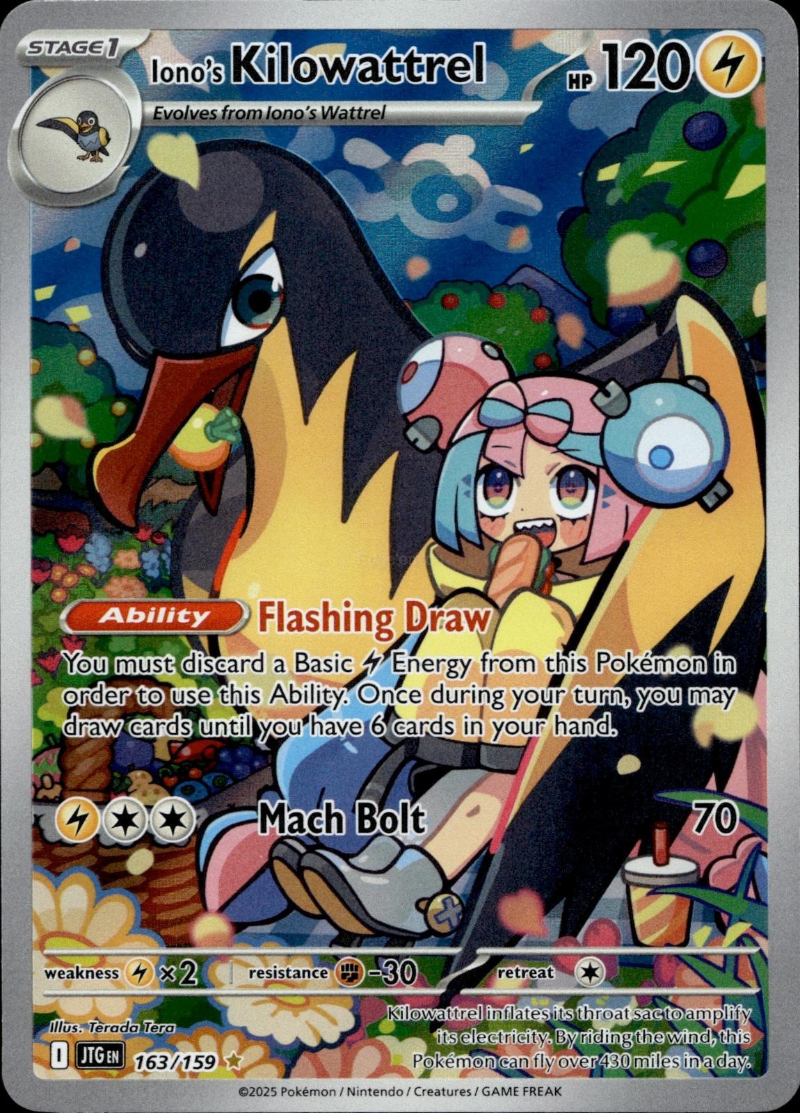 Iono's Kilowattrel 163/159 NM/M Illustration Rare Journey Together Pokemon Holo