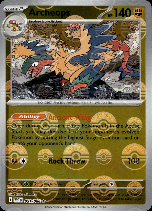 Archeops (Poke Ball Pattern) 051/086 NM/M Rare White Flare Pokemon Holo