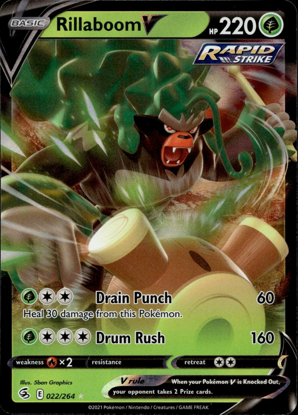 Rillaboom V 022/264 NM/M V Rare Fusion Strike Pokemon Holo
