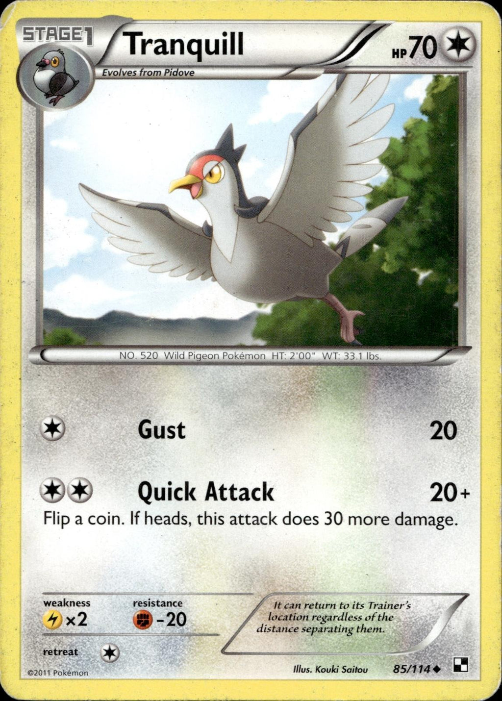 Tranquill 85/114 HP Uncommon Black & White Pokemon