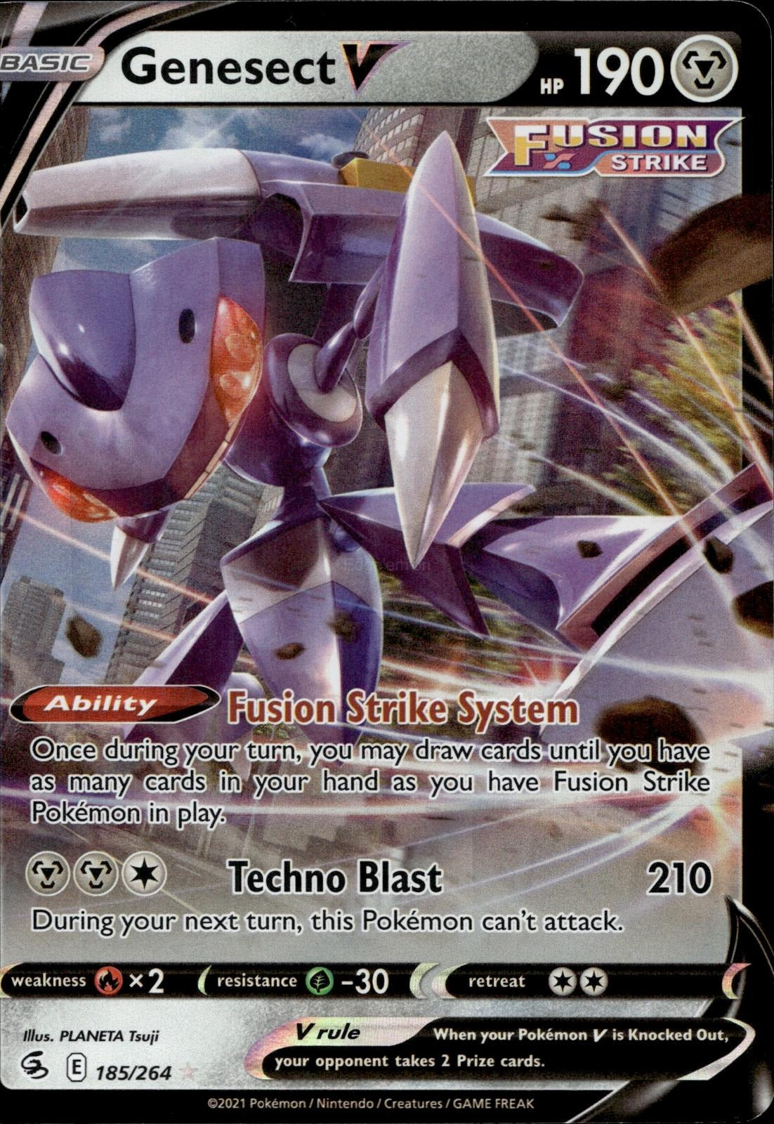 Genesect V 185/264 NM/M V Rare Fusion Strike Pokemon Holo