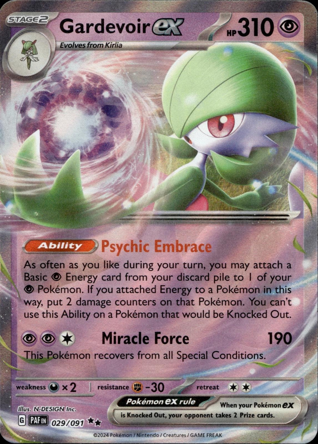 Gardevoir ex 029/091 NM/M Double Rare Paldean Fates Pokemon Holo