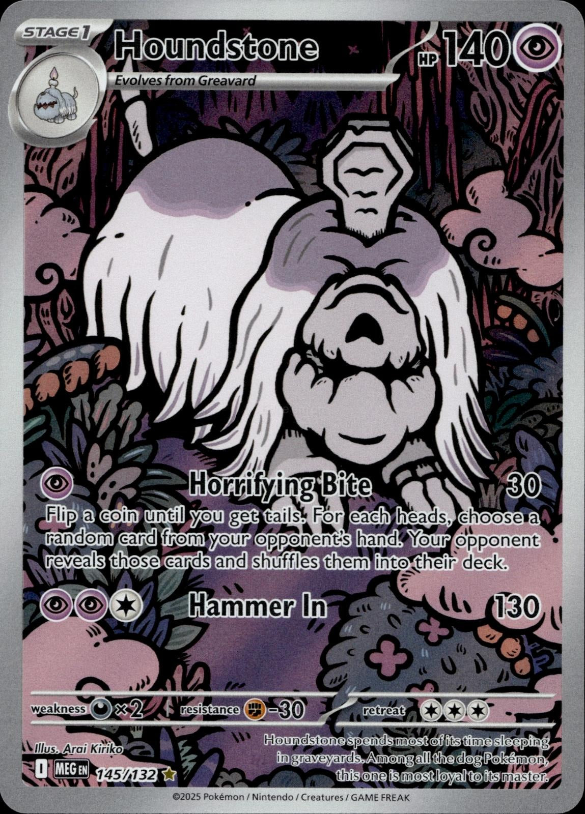 Houndstone 145/132 NM/M Illustration Rare Mega Evolution Pokemon Holo