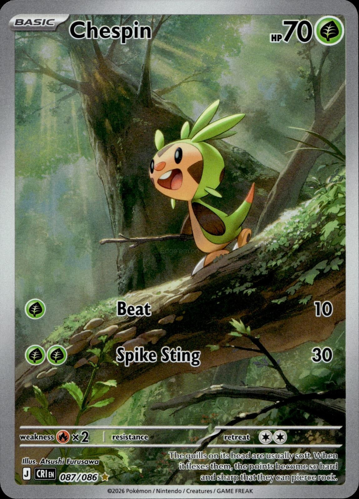 Chespin 087/086 NM/M Illustration Rare Chaos Rising Pokemon Holo