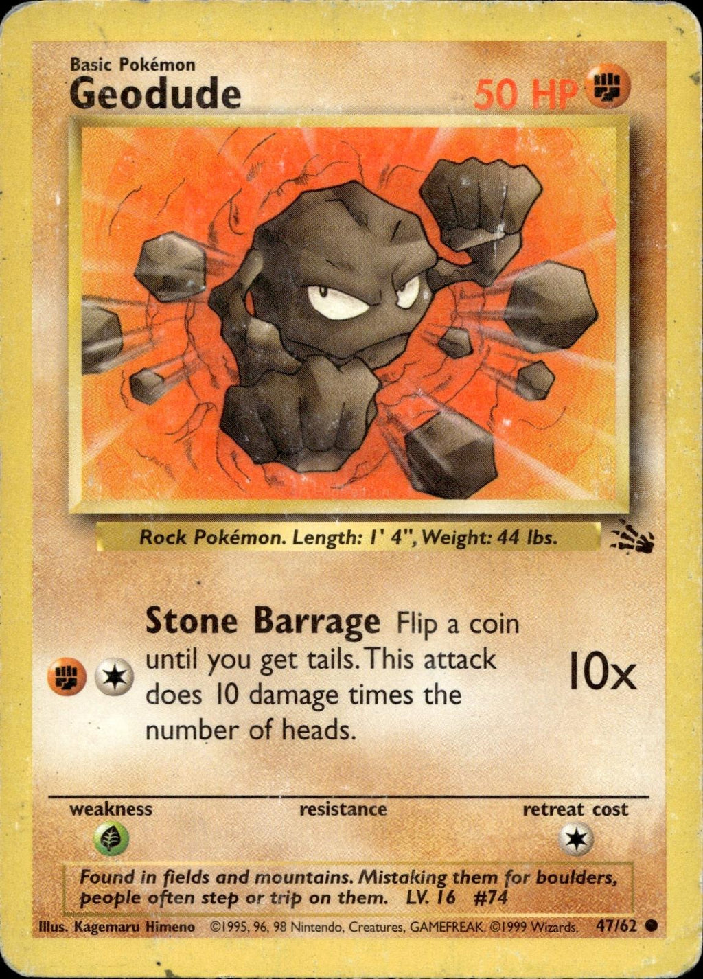 Geodude 47/62 HP Common Fossil Pokemon Unlimited