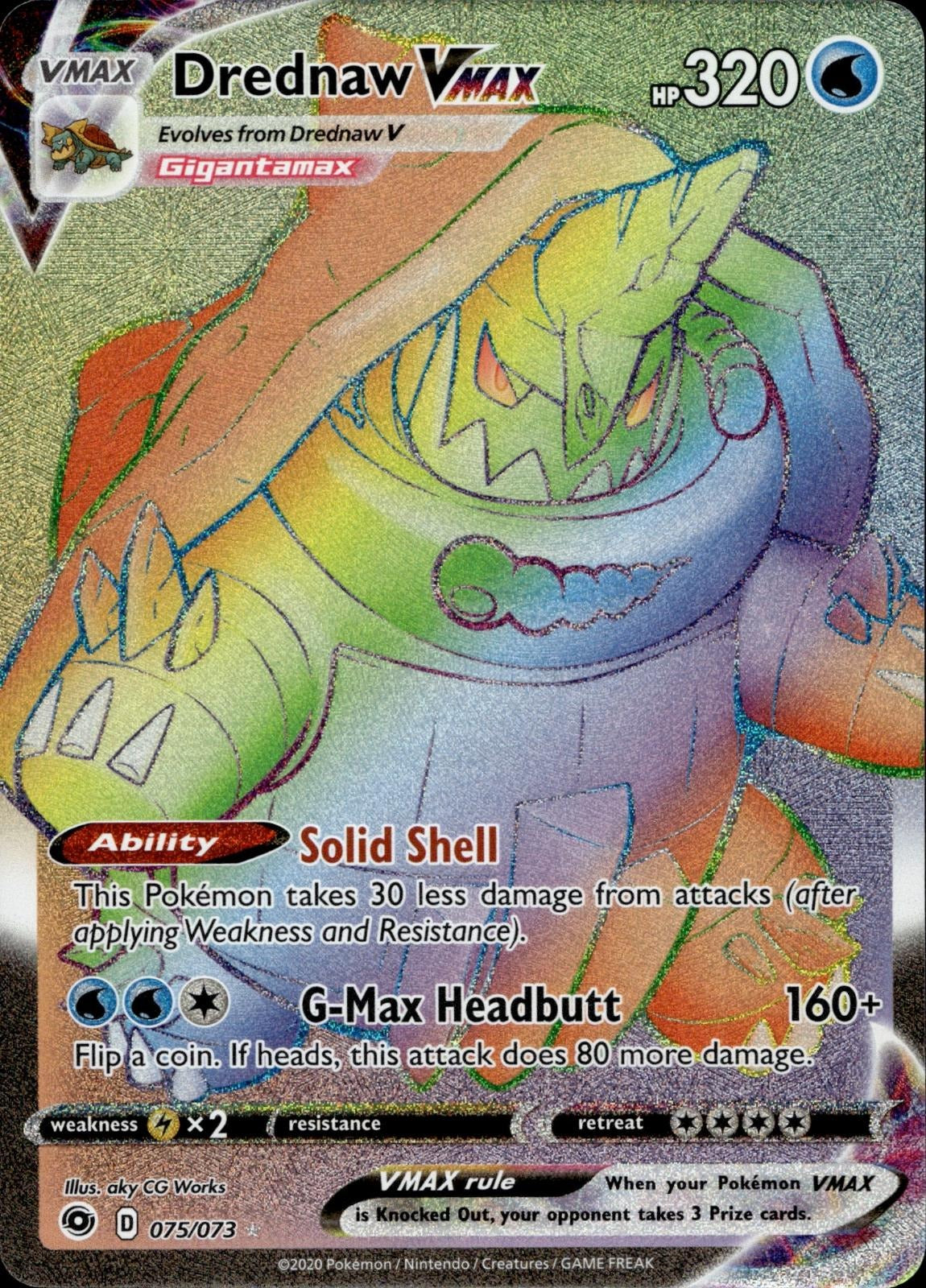 Drednaw VMAX 075/073 NM/M Rainbow Rare Champion's Path Pokemon Holo