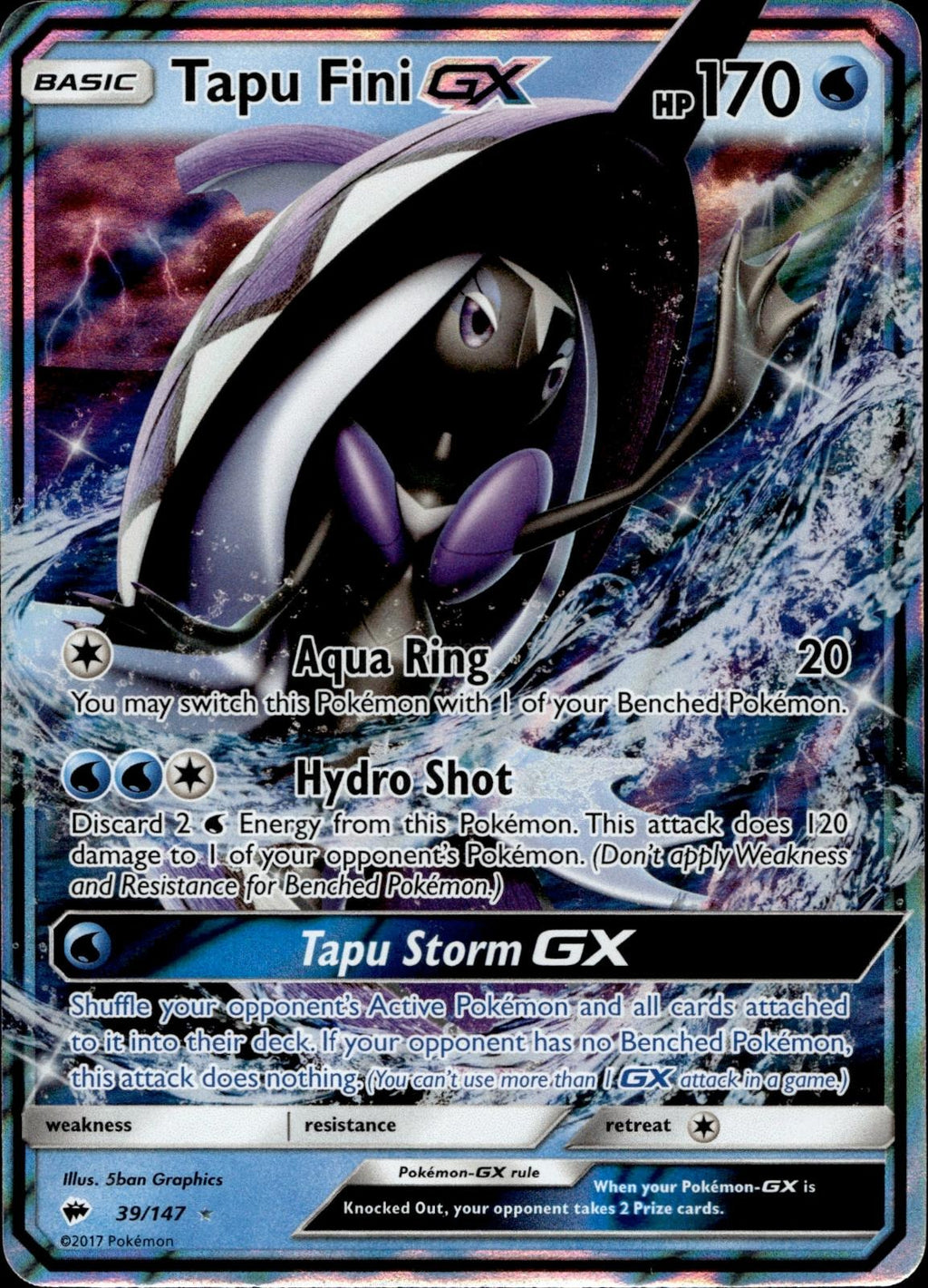 Tapu Fini GX 39/147 NM/M GX Rare Burning Shadows Pokemon Holo