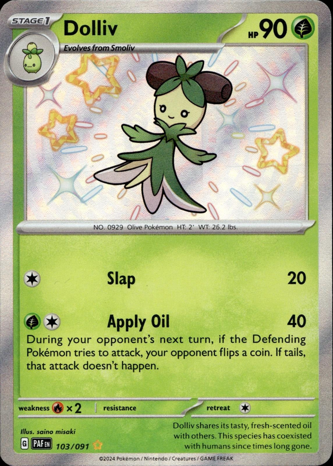 Dolliv 103/091 NM/M Shiny Rare Paldean Fates Pokemon Holo