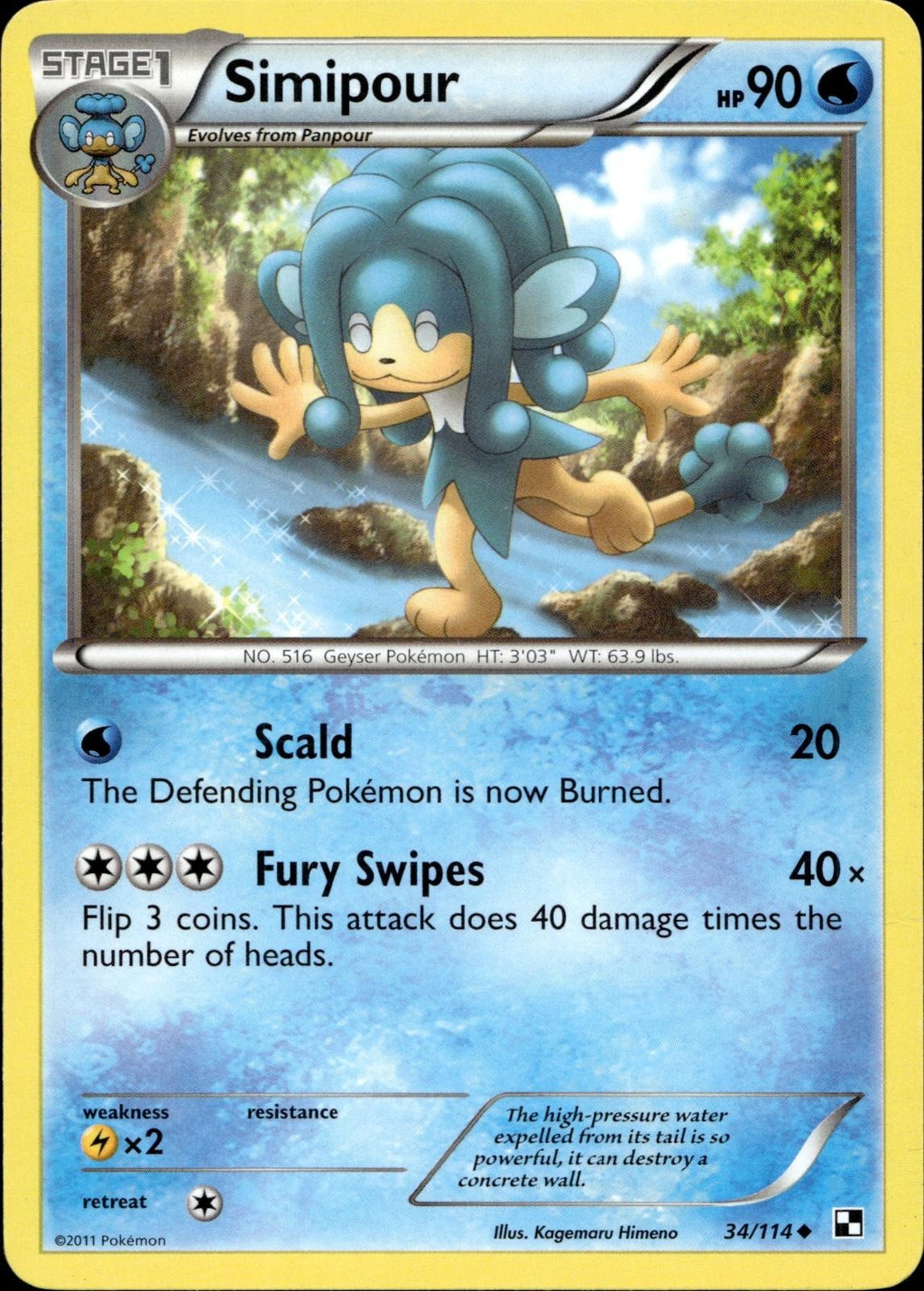 Simipour 34/114 HP Uncommon Black & White Pokemon