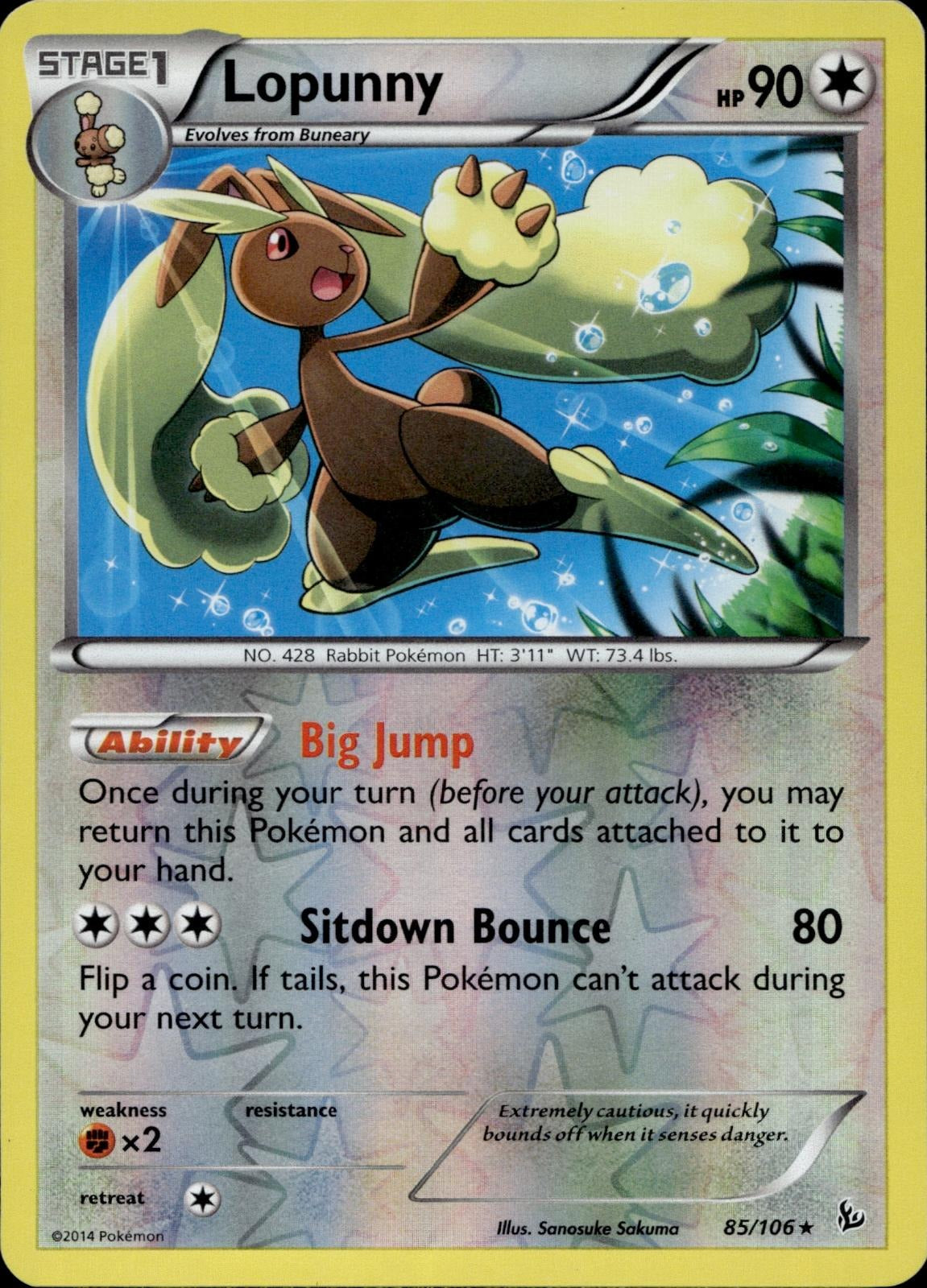 Lopunny 85/106 NM/M Rare Flashfire Pokemon Reverse Holo