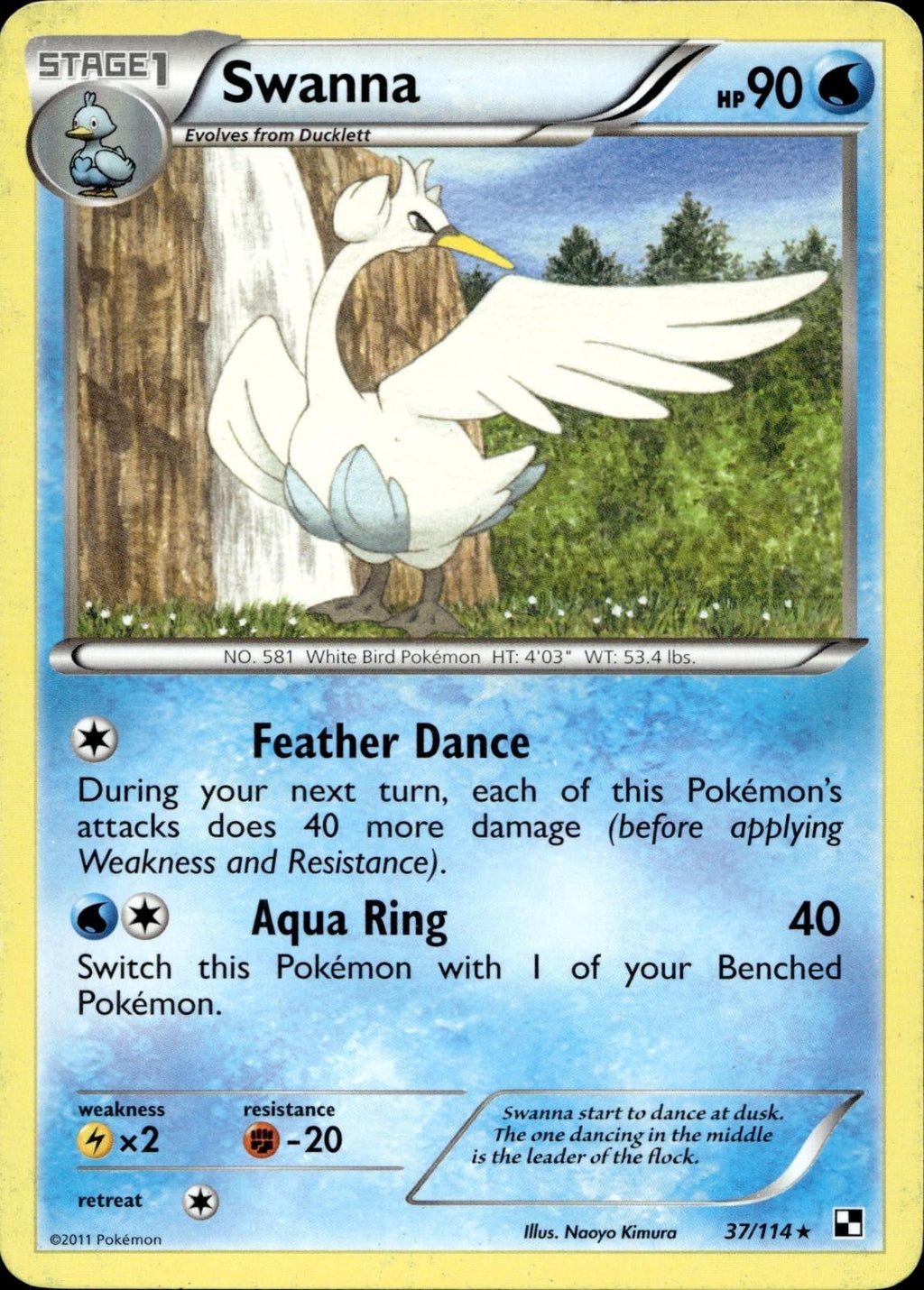 Swanna 37/114 HP Rare Black & White Pokemon