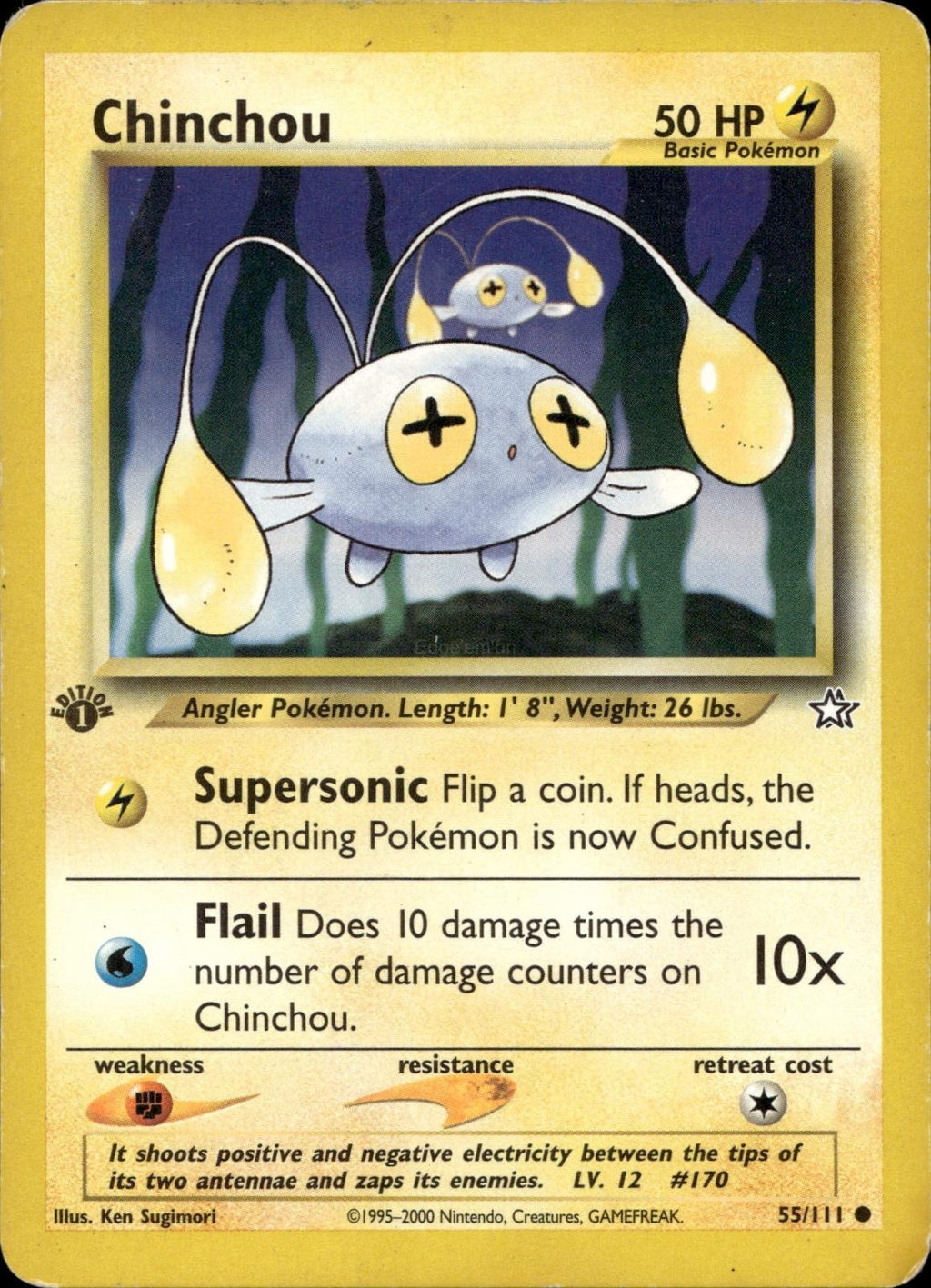 Chinchou 55/111 LP Common Neo Genesis Pokemon 1st Edition