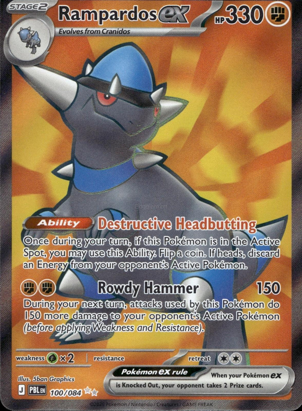 Rampardos ex 100/084 NM/M Ultra Rare Pitch Black Pokemon Holo