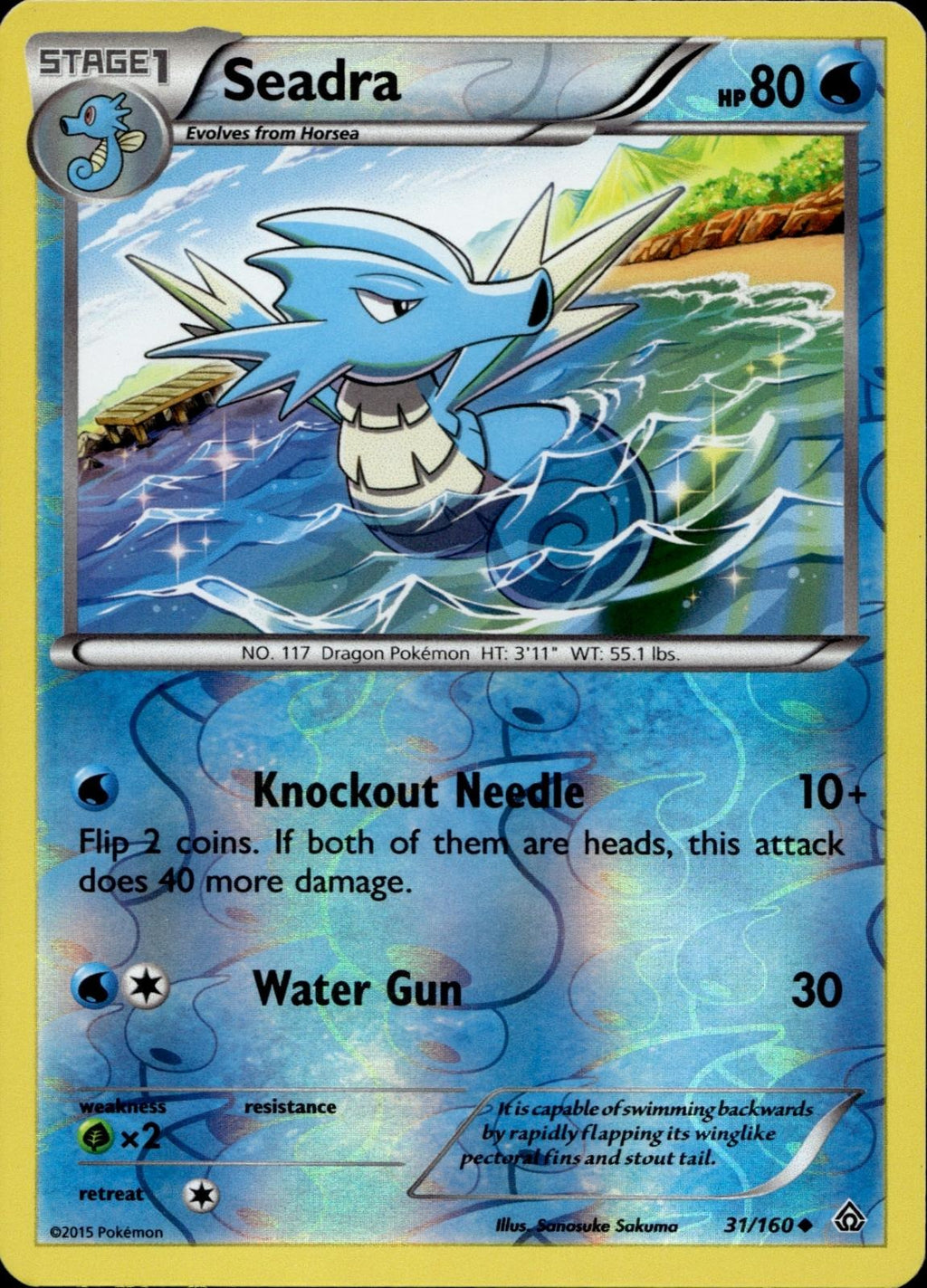 Seadra 31/160 NM/M Uncommon Primal Clash Pokemon Reverse Holo