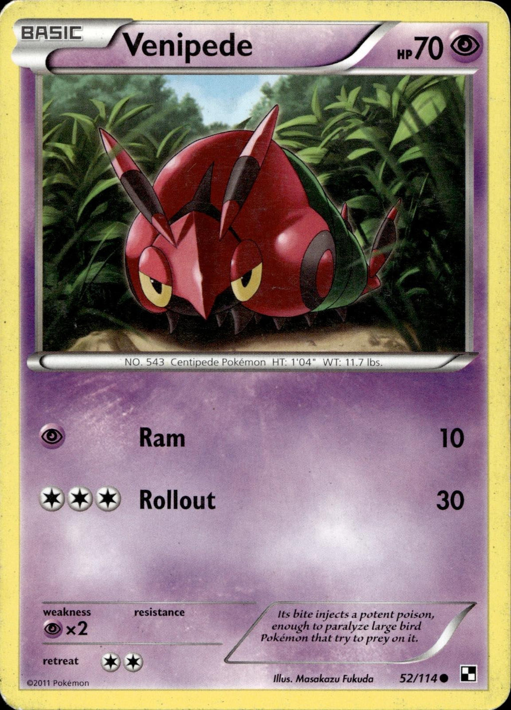 Venipede 52/114 HP Common Black & White Pokemon