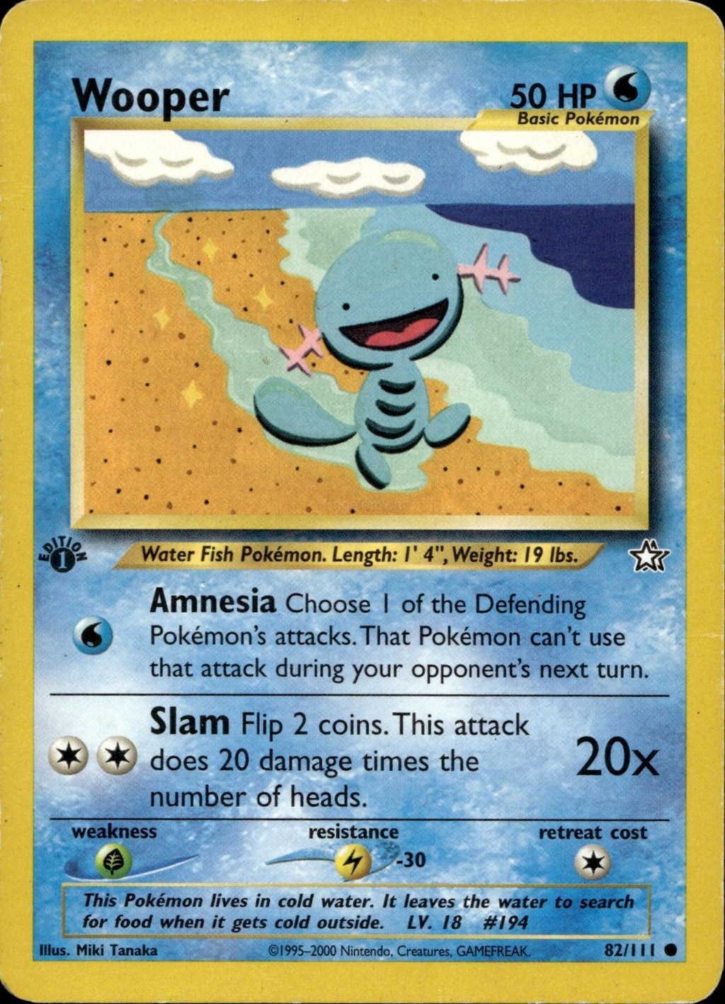 Wooper 82/111 LP Common Neo Genesis Pokemon 1st Edition