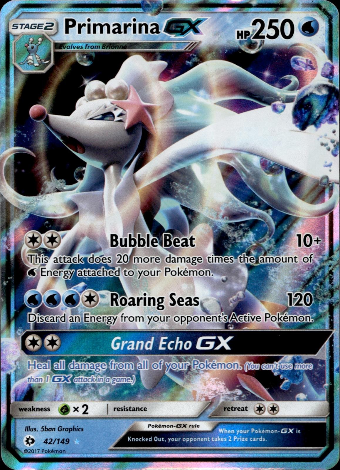 Primarina GX 42/149 NM/M Ultra Rare SM Base Set Pokemon Holo