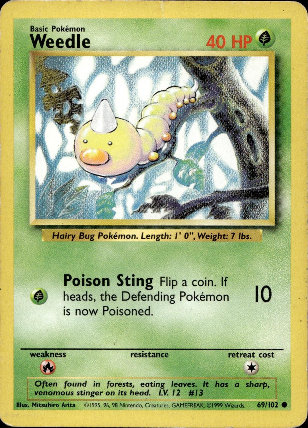 Weedle 69/102 MP Common Base Set Unlimited Pokemon