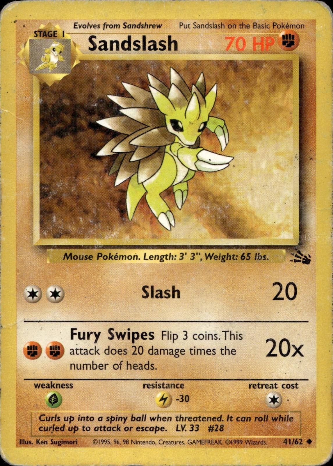 Sandslash 41/62 HP Uncommon Fossil Pokemon Unlimited